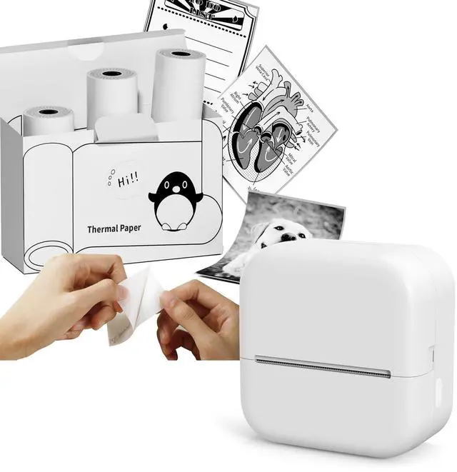 Main image of NelkoGlobal Mini Sticker Printer with 3 Rolls of 50mm*3.5m White Self-Adhesive Thermal Printer Paper (Image Duration: 10 Years)