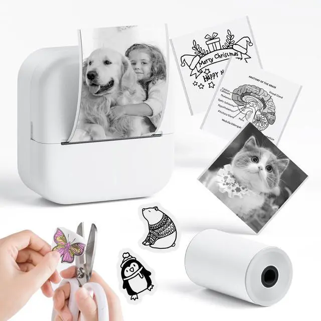 Alt view image 2 of 5 - NelkoGlobal Mini Sticker Printer with 3 Rolls of 50mm*3.5m White Self-Adhesive Thermal Printer Paper (Image Duration: 10 Years)
