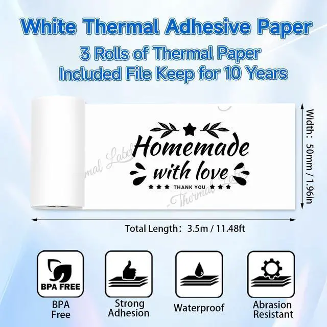 Alt view image 5 of 5 - NelkoGlobal Mini Sticker Printer with 3 Rolls of 50mm*3.5m White Self-Adhesive Thermal Printer Paper (Image Duration: 10 Years)