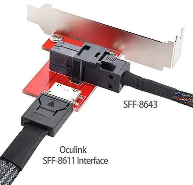 Alt view image 4 of 5 - NFHK PCI-Express 4.0 Mini SAS HD SFF-8643 to Oculink SFF-8611 SFF-8612 PCBA Female Adapter with Bracket