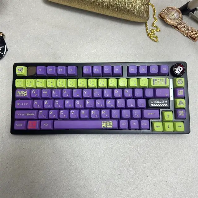 Alt view image 2 of 5 - Pusakoa 126 Keys Purple Japanese Keycaps MDA Profile PBT Dye Sub Theme Keycaps Set Fit for 60% 65% 75% 95% Cherry Mx Switches Mechanical Keyboard