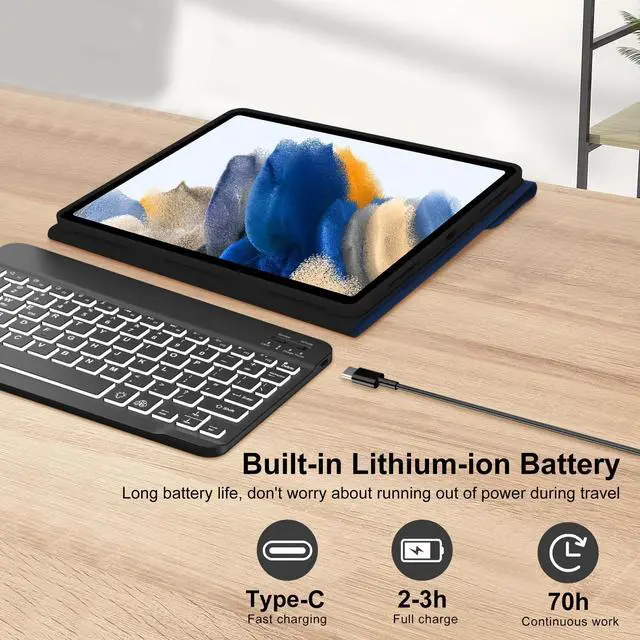 Alt view image 3 of 5 - Keyboard Case for Samsung Galaxy Tab A8 10.5 inch 2022, 7 Colors Backlit & Magnetic Detachable Bluetooth Keyboard, Slim Soft Folio Tablet Cover Case for Tab A8 SM-X200/X205/X207, Auto Sleep/Wake Up