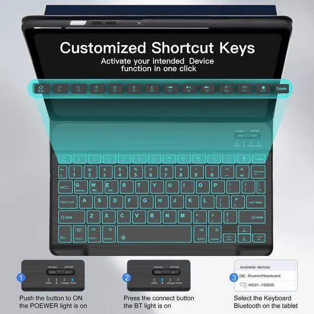 Alt view image 4 of 5 - Keyboard Case for Samsung Galaxy Tab A8 10.5 inch 2022, 7 Colors Backlit & Magnetic Detachable Bluetooth Keyboard, Slim Soft Folio Tablet Cover Case for Tab A8 SM-X200/X205/X207, Auto Sleep/Wake Up