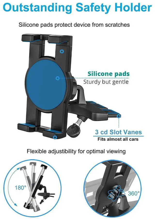 Alt view image 5 of 5 - Phichy Car CD Slot Tablet Mount Holder for 4.7"-13" Phone & iPad Ultra Sturdy CD Player Car Tablet Holder Stand with 360deg Rotation, Compatible with iPad Pro/Air/Mini, Galaxy Tabs, iPhone, Tablets