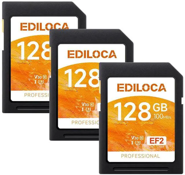 Main image of UHS-I 128GB SD Card 3 Pack UHS-I Memory Card Fast Storage, Read/Write Speed 90/20MB/s, C10, U1, V10, Full-HD & 4K Video, SD Card 128GB, Must-Have for Professional Photographers EF2-3PCS