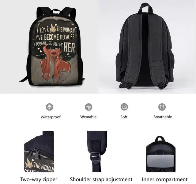 Alt view image 3 of 5 - Black Women Backpack, African American Laptop Backpack for Women, African American Gifts, Black Magic Backpack Bag