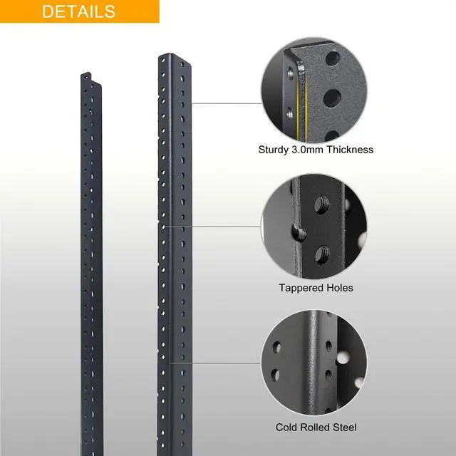 Alt view image 4 of 5 - RIVECO 12U Rack Rails 2 PCS, Tapered Holes Horizontal & Vertical Rackmount Rails for Recording & Network Wooden Cabinet Mounting, 3.0 mm Thickness Steel Heavy Duty, Screws Included