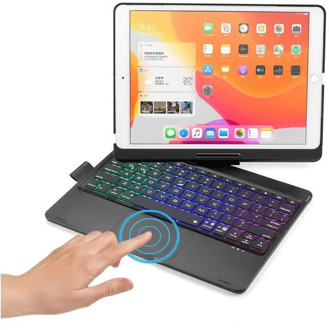 Main image of HENGHUI 360 Rotatable Touch Keyboard for iPad 9th/8th/7th Gen 10.2 inch & iPad Air 3rd Gen/Pro 10.5 - Foldable Backlight Keyboard with Trackpad, Black