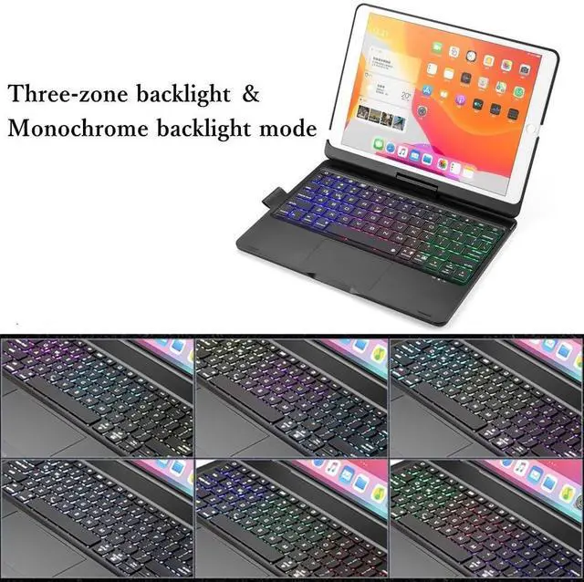 Alt view image 3 of 5 - HENGHUI 360 Rotatable Touch Keyboard for iPad 9th/8th/7th Gen 10.2 inch & iPad Air 3rd Gen/Pro 10.5 - Foldable Backlight Keyboard with Trackpad, Black