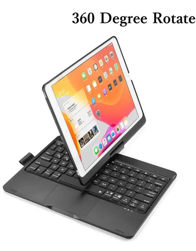 Alt view image 2 of 5 - HENGHUI 360 Rotatable Touch Keyboard for iPad 9th/8th/7th Gen 10.2 inch & iPad Air 3rd Gen/Pro 10.5 - Foldable Backlight Keyboard with Trackpad, Black