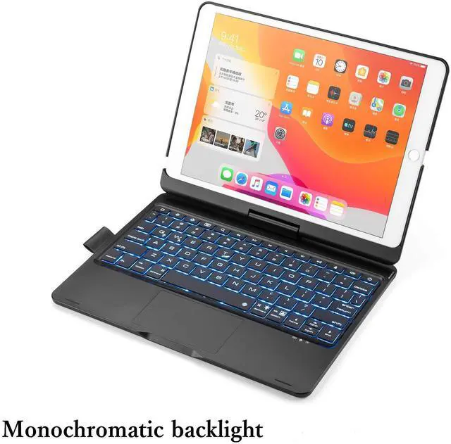 Alt view image 4 of 5 - HENGHUI 360 Rotatable Touch Keyboard for iPad 9th/8th/7th Gen 10.2 inch & iPad Air 3rd Gen/Pro 10.5 - Foldable Backlight Keyboard with Trackpad, Black