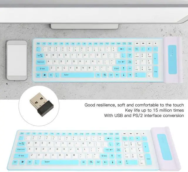 Alt view image 3 of 5 - Serounder Silicone Keyboard, Foldable Silicone Keyboard Soft Waterproof Rollup Keyboard for PC Laptop Notebook, 103 Keys, Mute Typing, Lightweight (Blue)
