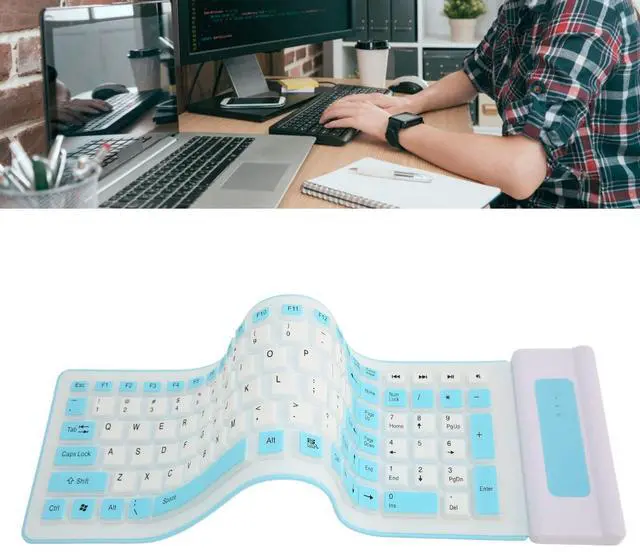 Alt view image 5 of 5 - Serounder Silicone Keyboard, Foldable Silicone Keyboard Soft Waterproof Rollup Keyboard for PC Laptop Notebook, 103 Keys, Mute Typing, Lightweight (Blue)