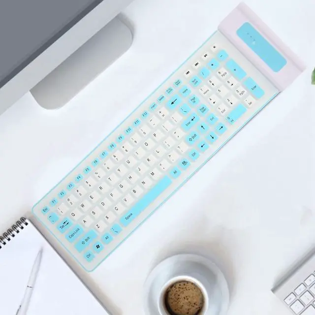 Alt view image 4 of 5 - Serounder Silicone Keyboard, Foldable Silicone Keyboard Soft Waterproof Rollup Keyboard for PC Laptop Notebook, 103 Keys, Mute Typing, Lightweight (Blue)