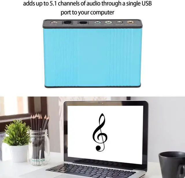 Alt view image 3 of 5 - 5.1 Channel USB Sound Card, Analog Play Recording External Sound Card for PC Laptop Computer with Multiple Interfaces, 48kHz Sampling Rate (Blue)