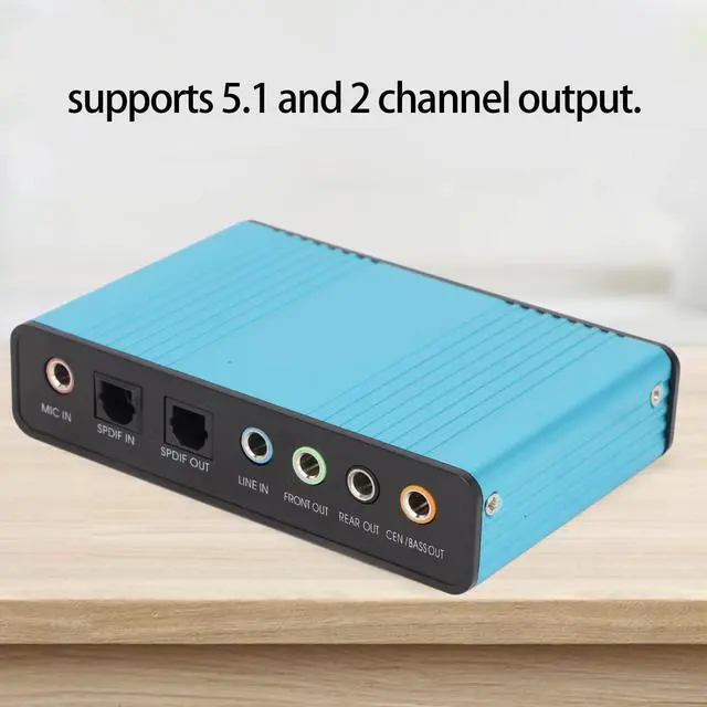 Alt view image 4 of 5 - 5.1 Channel USB Sound Card, Analog Play Recording External Sound Card for PC Laptop Computer with Multiple Interfaces, 48kHz Sampling Rate (Blue)