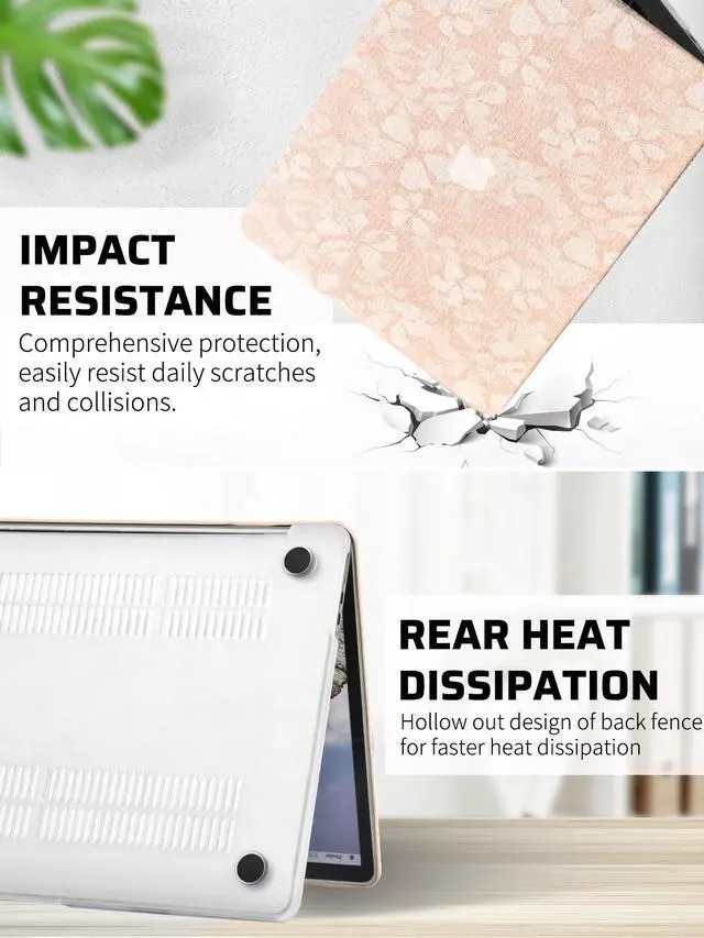 Alt view image 5 of 5 - Seorsok Compatible with MacBook Air 15 inch Case 2023 2024 2025 Release M4 A3241 M3 A3114 M2 A2941 Liquid Retina Display Touch ID,Leaves Printed Leather Plastic Hard Shell Case&Keyboard Cover,Pink