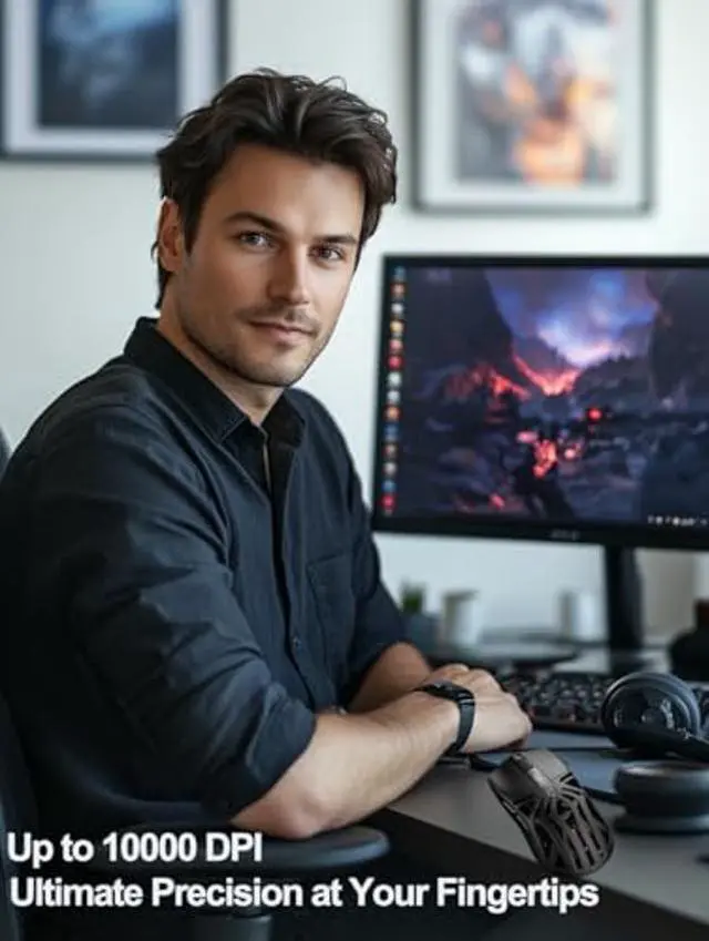 Alt view image 2 of 5 - Wireless Gaming Mouse, Lightweight 10000 DPI Digital Screen Programmable Silent Tri-Mode Bluetooth/2.4G/USB-C Wired Ergonomic Gamer Mouse with Side Buttons for PC Laptop Computer Mac Gift,RGB Light