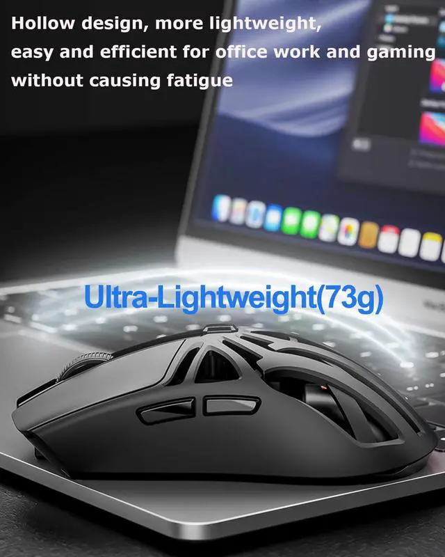 Alt view image 4 of 5 - Wireless Gaming Mouse, Lightweight 10000 DPI Digital Screen Programmable Silent Tri-Mode Bluetooth/2.4G/USB-C Wired Ergonomic Gamer Mouse with Side Buttons for PC Laptop Computer Mac Gift,RGB Light