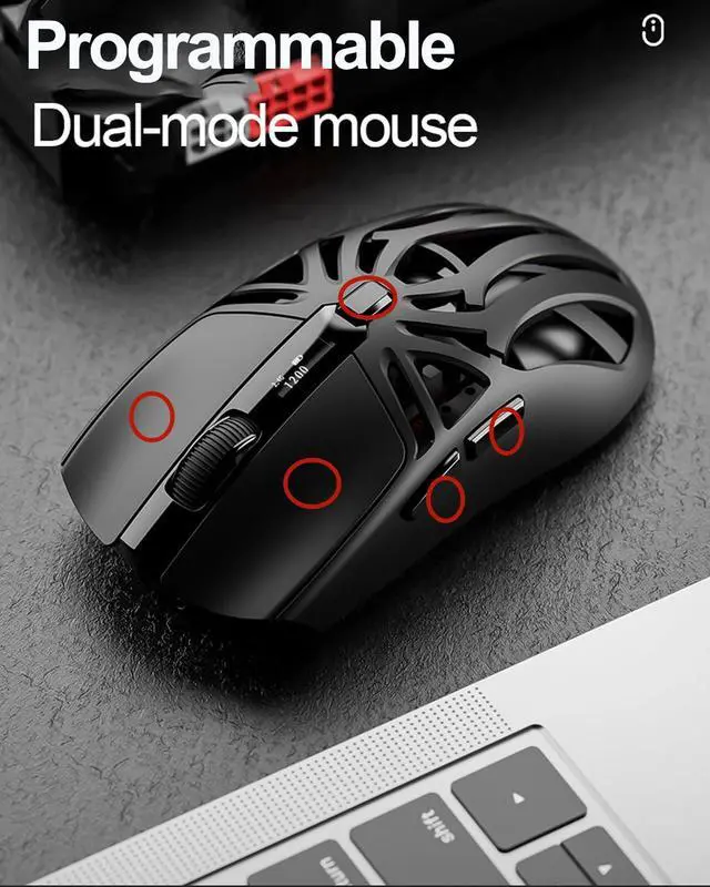 Alt view image 5 of 5 - Wireless Gaming Mouse, Lightweight 10000 DPI Digital Screen Programmable Silent Tri-Mode Bluetooth/2.4G/USB-C Wired Ergonomic Gamer Mouse with Side Buttons for PC Laptop Computer Mac Gift,RGB Light