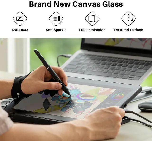 Alt view image 3 of 5 - HUION Kamvas 13 (Gen 3) 13.3" Full-Laminated Drawing Tablet, Anti-Glare Etched Glass, 99% sRGB Pen Display, PenTech 4.0 Stylus (16384 Pressure), Dual Dial & Custom Keys for Digital Art, No Stand