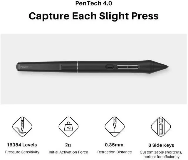 Alt view image 5 of 5 - HUION Kamvas 13 (Gen 3) 13.3" Full-Laminated Drawing Tablet, Anti-Glare Etched Glass, 99% sRGB Pen Display, PenTech 4.0 Stylus (16384 Pressure), Dual Dial & Custom Keys for Digital Art, No Stand