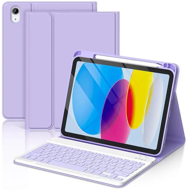 Main image of TaIYanG for iPad A16 11/10th Generation Case with Keyboard- Detachable Bluetooth Keyboard Case with Pencil Holder, Thin & Light- Folio Cover for iPad 11 inch A16 2025 10th Gen 10.9 Inch 2022 (Purple)