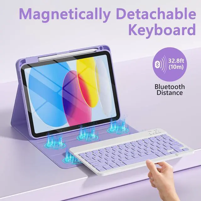 Alt view image 4 of 5 - TaIYanG for iPad A16 11/10th Generation Case with Keyboard- Detachable Bluetooth Keyboard Case with Pencil Holder, Thin & Light- Folio Cover for iPad 11 inch A16 2025 10th Gen 10.9 Inch 2022 (Purple)