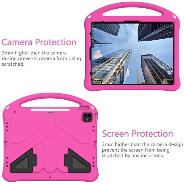 Alt view image 4 of 5 - Kids Case for iPad Pro 13" 2024/Air 13" M3 M2, iPad Pro 12.9 2018-2022 Cover with Pencil Holder, Techcircle Lightweight Shockproof EVA Foam Handle Stand Anti-Slip Grip Rugged Case, Rose