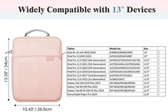 Alt view image 2 of 5 - TiMOVO 13 Inch Tablet Sleeve Handbag with Shoulder Strap for iPad Air 13" M3 2025, iPad Pro 13", iPad Pro 12.9", Galaxy Tab S9+/S9 Plus/S10+/S10 Plus/S9 FE+/S9 FE Plus 12.4", Pink