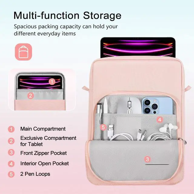 Alt view image 3 of 5 - TiMOVO 13 Inch Tablet Sleeve Handbag with Shoulder Strap for iPad Air 13" M3 2025, iPad Pro 13", iPad Pro 12.9", Galaxy Tab S9+/S9 Plus/S10+/S10 Plus/S9 FE+/S9 FE Plus 12.4", Pink