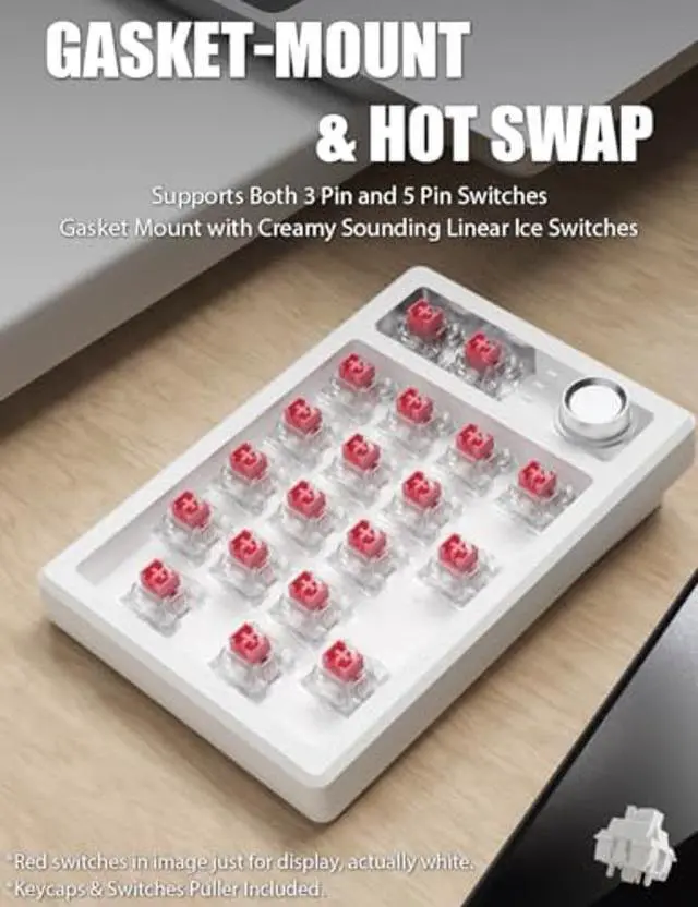 Alt view image 3 of 5 - TISHLED Gasket Creamy Mechanical Numpad Programmable Macro Keypad Wireless 2.4G/Bluetooth 5.0/Wired USB-C RGB Backlit Hot Swappable Number Pad Rechargeable Numeric Keyboard Metal Knob, Donut