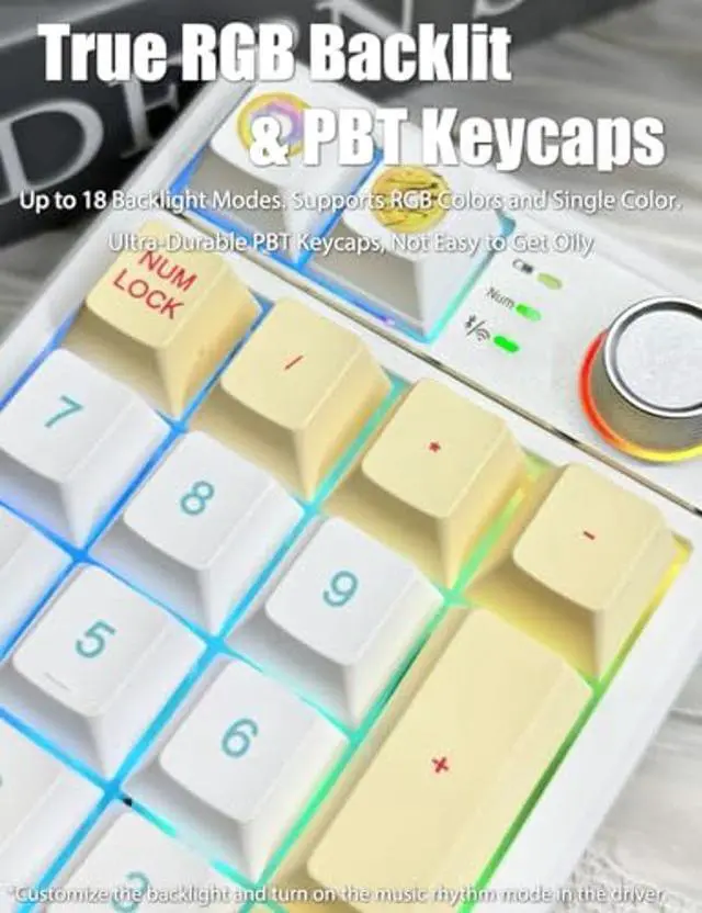 Alt view image 5 of 5 - TISHLED Gasket Creamy Mechanical Numpad Programmable Macro Keypad Wireless 2.4G/Bluetooth 5.0/Wired USB-C RGB Backlit Hot Swappable Number Pad Rechargeable Numeric Keyboard Metal Knob, Donut