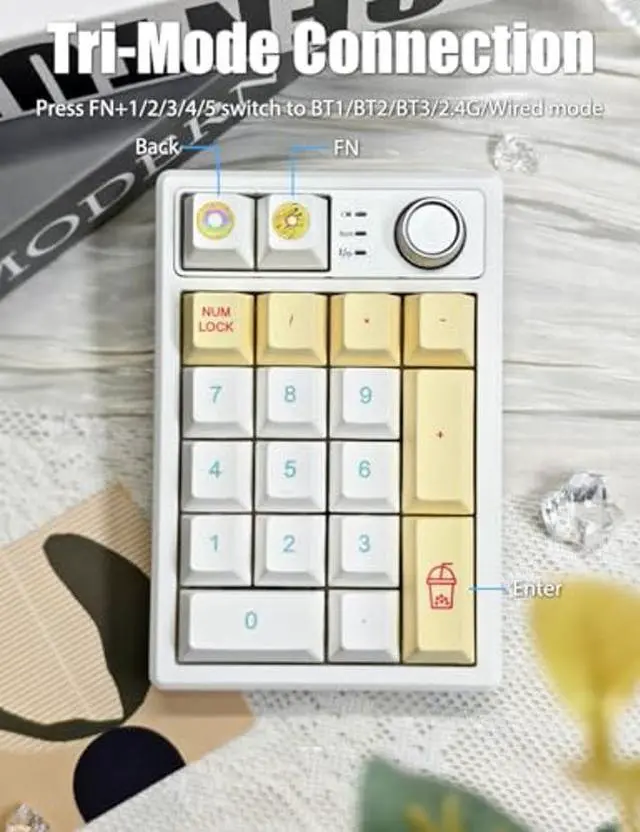 Alt view image 2 of 5 - TISHLED Gasket Creamy Mechanical Numpad Programmable Macro Keypad Wireless 2.4G/Bluetooth 5.0/Wired USB-C RGB Backlit Hot Swappable Number Pad Rechargeable Numeric Keyboard Metal Knob, Donut