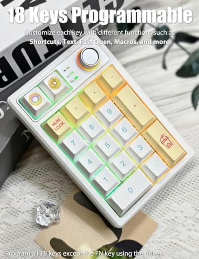 Alt view image 4 of 5 - TISHLED Gasket Creamy Mechanical Numpad Programmable Macro Keypad Wireless 2.4G/Bluetooth 5.0/Wired USB-C RGB Backlit Hot Swappable Number Pad Rechargeable Numeric Keyboard Metal Knob, Donut