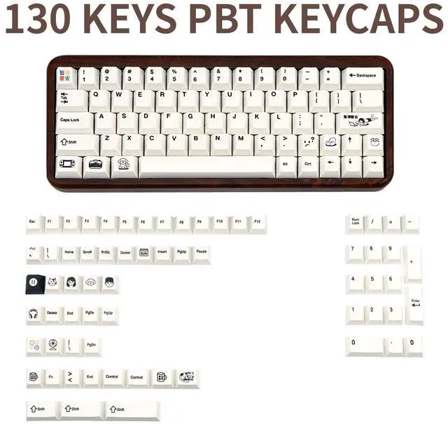 Alt view image 2 of 5 - TIMSEKER 130 Keys Cherry Profile PBT Keycap, Minimalist White Keyboard Cap Five Sided Dye Sublimation Keycap for ANSI Layout Mechanical Gaming Keyboard