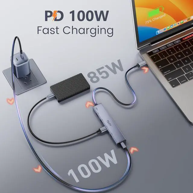 Alt view image 3 of 5 - USB C HUB 10Gbps, TSUPY USB HUB with 4K 60Hz HDMI, 3* USB 3.2 A Ports, 100W Power Delivery USB Port, Multi USB C Splitter Adapter HUB for MacBook Air/Pro, iPad Air/Pro, iMac, Tablet,Phone