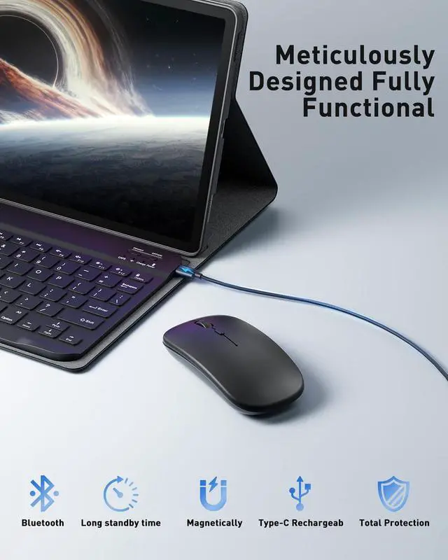 Alt view image 3 of 5 - Case Keyboard for Samsung Galaxy Tab A7 Lite 8.7 inch 2021 - Mouse and Detachable Magnetic Keyboard Slim Case Auto Sleep/Wake (Black)