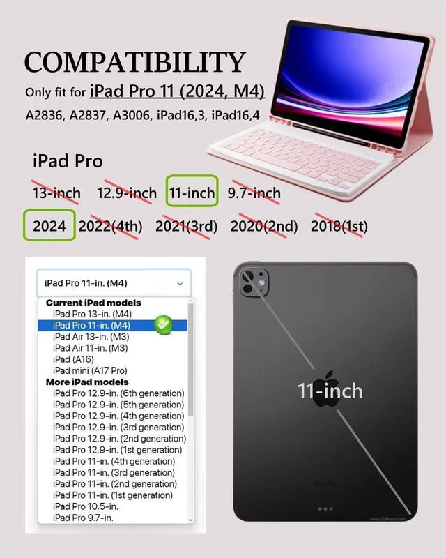 Alt view image 2 of 5 - TUNKARMOR for iPad Pro 11 inch M4 Case with Keyboard 2024 5th Generation Keyboard Case Built-in Pencil Holder with Mouse - Pink