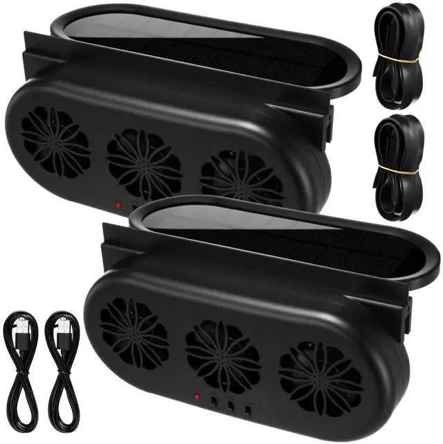 Main image of Tujoe 2 Pack Solar Powered Car Exhaust Fan 3 Fans Car Window Air Vent Radiator Solar Energy Cooling Vent Exhaust for General Types(Solar & USB Cable 3 Fans,Black)