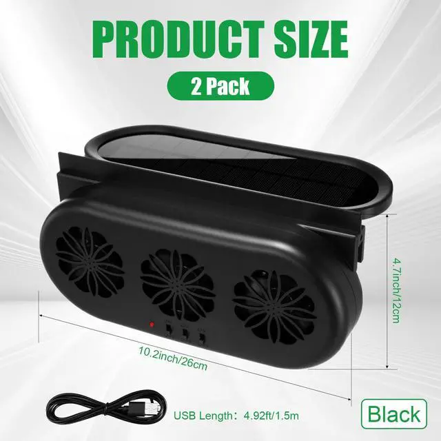 Alt view image 2 of 5 - Tujoe 2 Pack Solar Powered Car Exhaust Fan 3 Fans Car Window Air Vent Radiator Solar Energy Cooling Vent Exhaust for General Types(Solar & USB Cable 3 Fans,Black)