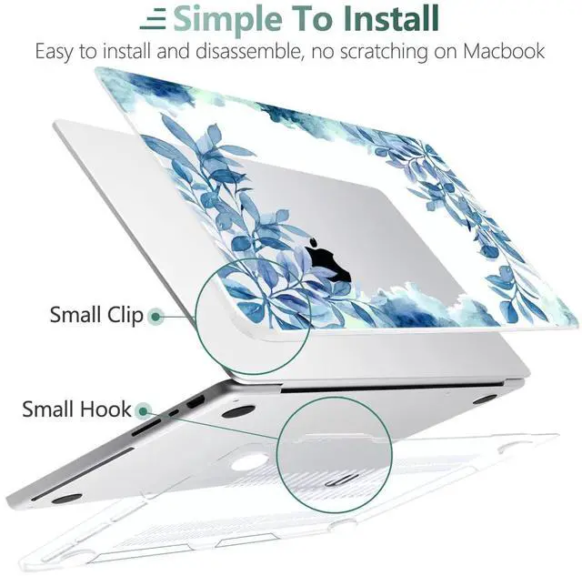 Alt view image 4 of 5 - TWOLSKOO Compatible with M4 MacBook Pro 14 inch Case 2024-2021 Release Chip Models M4 M3 M2 M1 Pro Max, Plastic Hard Shell & Keyboard Cover & Trackpad Film & Screen Protector, Blue Floral