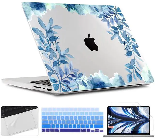 Main image of TWOLSKOO Compatible with M4 MacBook Pro 14 inch Case 2024-2021 Release Chip Models M4 M3 M2 M1 Pro Max, Plastic Hard Shell & Keyboard Cover & Trackpad Film & Screen Protector, Blue Floral