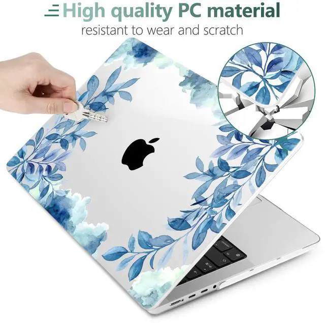 Alt view image 3 of 5 - TWOLSKOO Compatible with M4 MacBook Pro 14 inch Case 2024-2021 Release Chip Models M4 M3 M2 M1 Pro Max, Plastic Hard Shell & Keyboard Cover & Trackpad Film & Screen Protector, Blue Floral