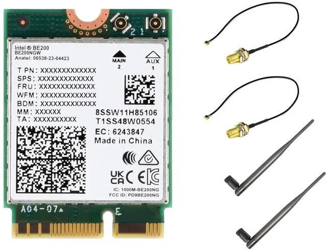 Main image of WiFi 7 Wireless Card Wireless BE200 NIC Gigabit Tri-Band Wi-Fi 7 2.4G/5G/6GHz 5800Mbps M.2/NGFF, IEEE 802.11a/b/g/n/ac/be/ax Standard, Bluetooth 5.4, Support Linux, Windows 10/11, etc.