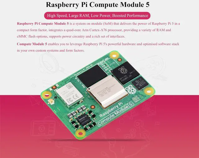 Alt view image 3 of 5 - CM5 Pi Compute Module 5 Kit Comes with Official CM5102016 (with Wireless, 2GB SDRAM, 16GB eMMC Flash), Antenna Kit, CM5 Heatsink (3 Items)