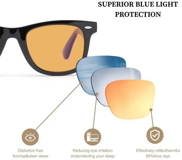 Alt view image 3 of 5 - UrbanLens Blue Light Blocking Reading Glasses Amber Blue Blocker Lens - For Better Sleep, Reduce Eye Strain 99% Blue Light Blocking (Black, 3.0, x)