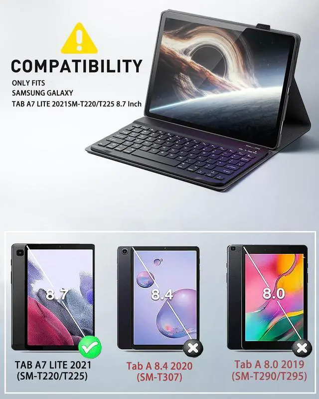 Alt view image 2 of 5 - Case Keyboard for Samsung Galaxy Tab A7 Lite 8.7 inch 2021 - Mouse and Detachable Magnetic Keyboard Slim Case Auto Sleep/Wake (Black)