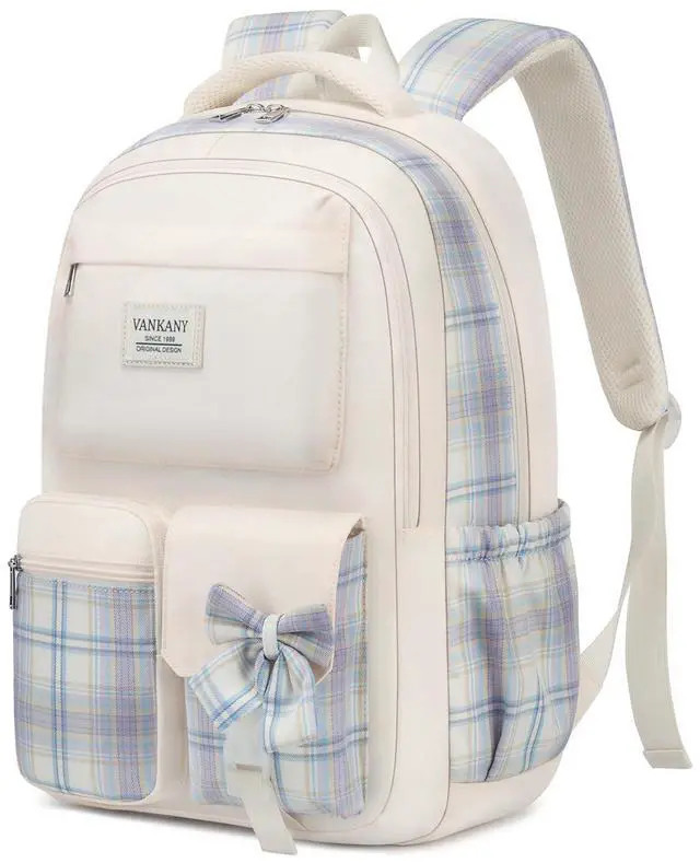 Main image of VANKANY Teen Girl School Backpack, Cute Bookbag with Laptop Compartment for Big Student Women College Middle High School Bag Mochilas Escolares para Ninas (Beige)