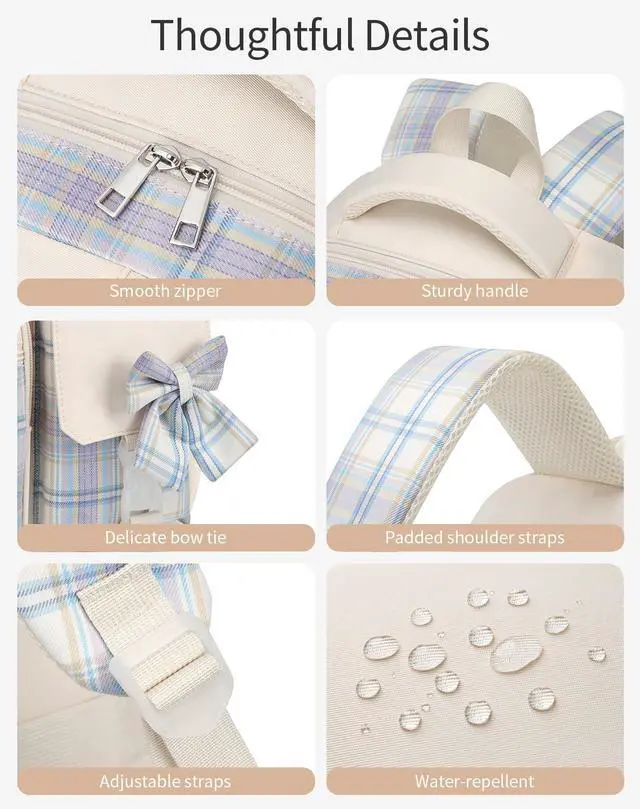 Alt view image 4 of 5 - VANKANY Teen Girl School Backpack, Cute Bookbag with Laptop Compartment for Big Student Women College Middle High School Bag Mochilas Escolares para Ninas (Beige)